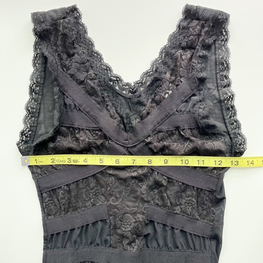 Fredericks of Hollywood Black Lace Chemise Sheer Bodycon Slip Dress Womens Small - Picture 9 of 11
